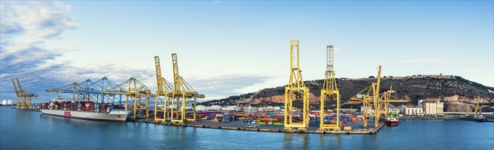 Panorama of Container Port and Ships, Barcelona, Spain, Europe