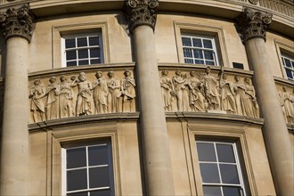 Detail carvings Roman figures Guildhall, Bath, England, United Kingdom, Europe