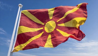 Flags, the national flag of Macedonia flutters in the wind