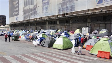 Refugees on 13.04.2016 in a camp in the port of Piraeus, Greece, Europe