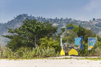 Plastic waste collection bins on the beach, recycling, plastic, plastic waste, environment,