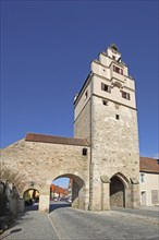 Nördlinger Tor and historic town wall and town fortifications, town gate, town tower, Dinkelsbühl,