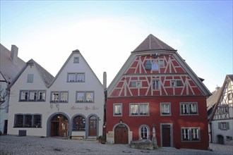 Inn Alter Keller and red house, Rothenburg ob der Tauber, houses, red, Tauberfranken, Franconia,