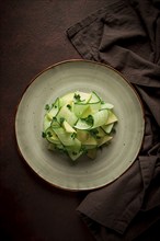 Spring, green salad, cucumber with apple, top view, close-up, no people, microselen radish, healthy