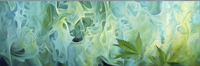 Abstract painting symbolizing the tranquil impact of cannabis in swirling soft pastel hues, AI