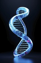 DNA double helix structure against gradient blue background, AI generated