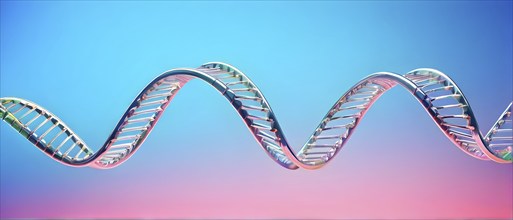 DNA double helix structure against gradient background, AI generated