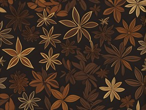 Abstract wallpaper illustration of Christmas spices like cinnamon sticks, star anise, and cloves,