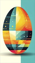 Abstract Easter egg design with geometric patterns, bold colors, and a mix of textures, creating a