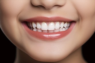 Smiling mouth of young girl child with white straight teeth. KI generiert, generiert AI generated