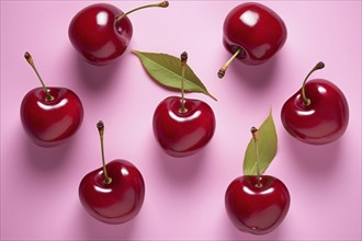 Cherry fruits on pink background. KI generiert, generiert AI generated