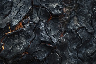 Close up of burning charred tree bark. KI generiert, generiert, AI generated