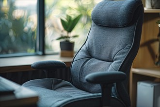 Close up of office chair with armrest. KI generiert, generiert, AI generated