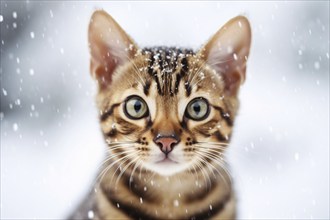 Bengal cat in snow. KI generiert, generiert KI generiert, generiert AI generated