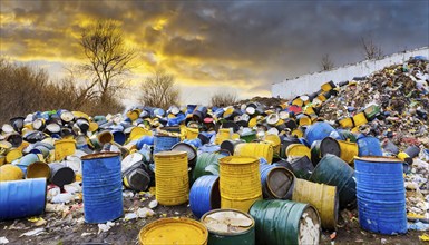 Symbolism, barrels of industrial waste on a rubbish dump, AI-generated, AI-generated, AI generated