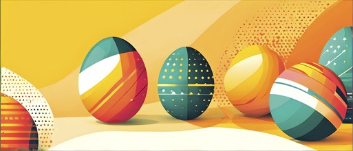 Abstract Easter egg design with geometric patterns, bold colors, and a mix of textures, creating a