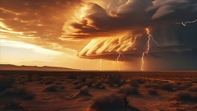 Lightning strike illuminates the night sky in the great victoria desert, AI generated