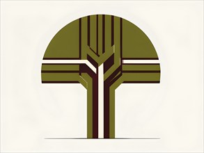 Abstract geometric tree with a circular canopy and a rectangular trunk, arranged in a clean,