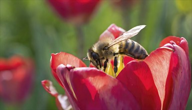 Symbol, animal, insect, close-up of a honeybee in a flower, AI, generated, AI generated