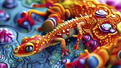 Nano material inspired by gecko feet with intricate patterns and vibrant colors representing