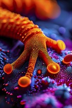 Gecko feet with intricate patterns and vibrant colors representing adhesive properties, AI