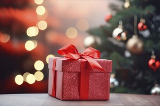 Red Christmas gift box. KI generiert, generiert, AI generated