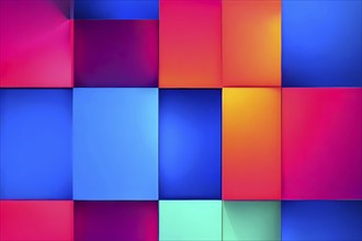 Abstract background composed of overlapping rectangles in various shades of vibrant colors, AI