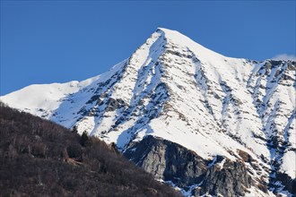 Freshly snow-covered Pizzo Vogorno in the canton of Ticino, Switzerland, Europe