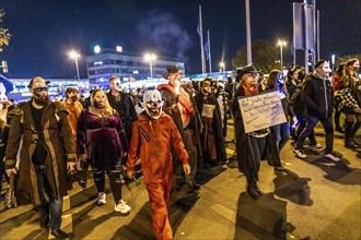 The Zombiewalk in Essen, on Halloween several hundred people, some dressed as scary zombies,