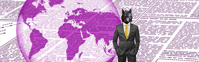 Symbolic image, wolf in a suit, industry, economy critical, exploitation, stress, trade union, pay,