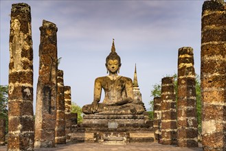 Buddha statue in the central Buddhist temple Wat Mahathat, UNESCO World Heritage Sukhothai