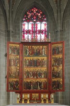 High altar and stained glass windows, UNESCO Romanesque Church of St Mary and St Mark, interior