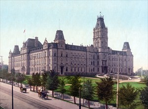 Parliament buildings, Quebec, Canada, 1890, Historic, digitally restored reproduction from a 19th