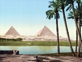 The pyramids, Cairo, Egypt, 1890, Historic, digitally restored reproduction from a 19th century