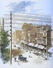 Clark Street, Chicago, Illinois in the 1870s. From American Pictures Drawn With Pen And Pencil by