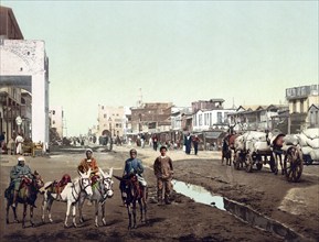 Port Said, wide street in Arabia, Egypt, Historical, digitally restored reproduction from a 19th