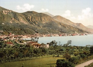 General view, Salo, Lake Garda, Italy, Historical, digitally restored reproduction from a 19th