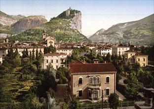 General view, Arco, Lake Garda, Italy, Historical, digitally restored reproduction from a 19th