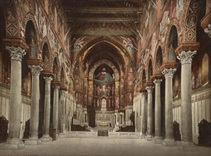 Interior view of the cathedral of Monreale, Palermo. Sicily, Italy, 1890, Historical, digitally