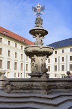 Prague Castle, Second courtyard and Leopold fountain, Prague, Czech Republic, Europe