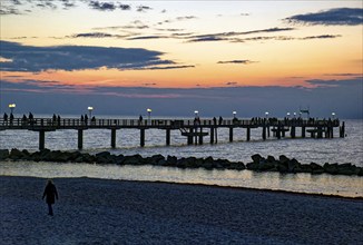 Baltic Sea beach, Baltic Sea coast with the Wustrow pier, evening mood, Baltic seaside resort