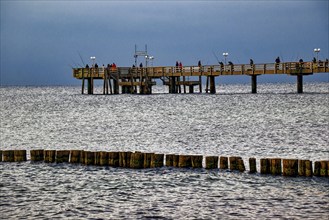 Baltic Sea beach, Baltic Sea coast with the Wustrow pier, evening mood, Baltic seaside resort