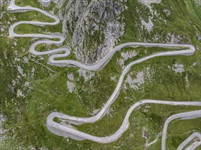 La Tremola, world-famous serpentine road through the Val Tremolo, road construction monument,