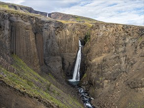 Litlanesfoss waterfall, hexagonal basalt columns, Iceland, Europe