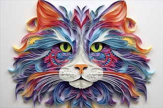 Imaginary cat in fantasy multicolored paper style, AI Generated