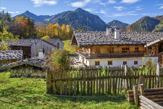 Markus Wasmeier Farm Museum in autumn, Schliersee, Mangfall mountains, Upper Bavaria, Bavaria,