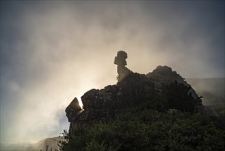 The volcanic rocks of Los Roques in the fog, La Gomera Island, Canary Islands, Spain, Europe