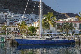 Yacht at the harbour, Puerto de Mogan, Gran Canaria, Canary Islands, Spain, Puerto de Mogan, Gran