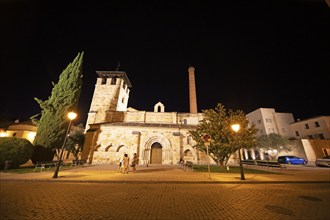 Romanesque church Iglesia de Santa Maria de la Horta at night, historic centre of Zamora, province