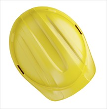 Top of yellow construction hard hat isolated on a white background